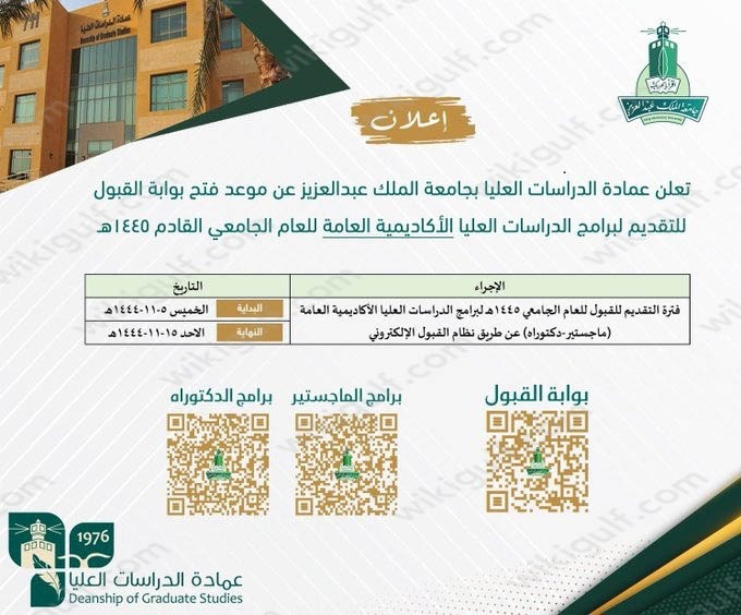 موعد التقديم على ماجستير جامعة الملك عبدالعزيز