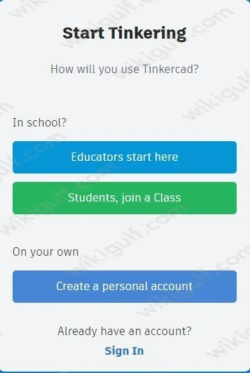 تسجيل الدخول في برنامج Tinkercad