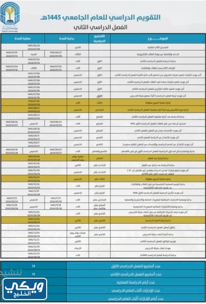التقويم الجامعي جامعة طيبة 1445