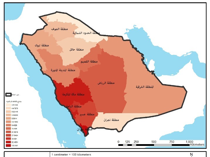 خريطة الكثافة السكانية في السعودية