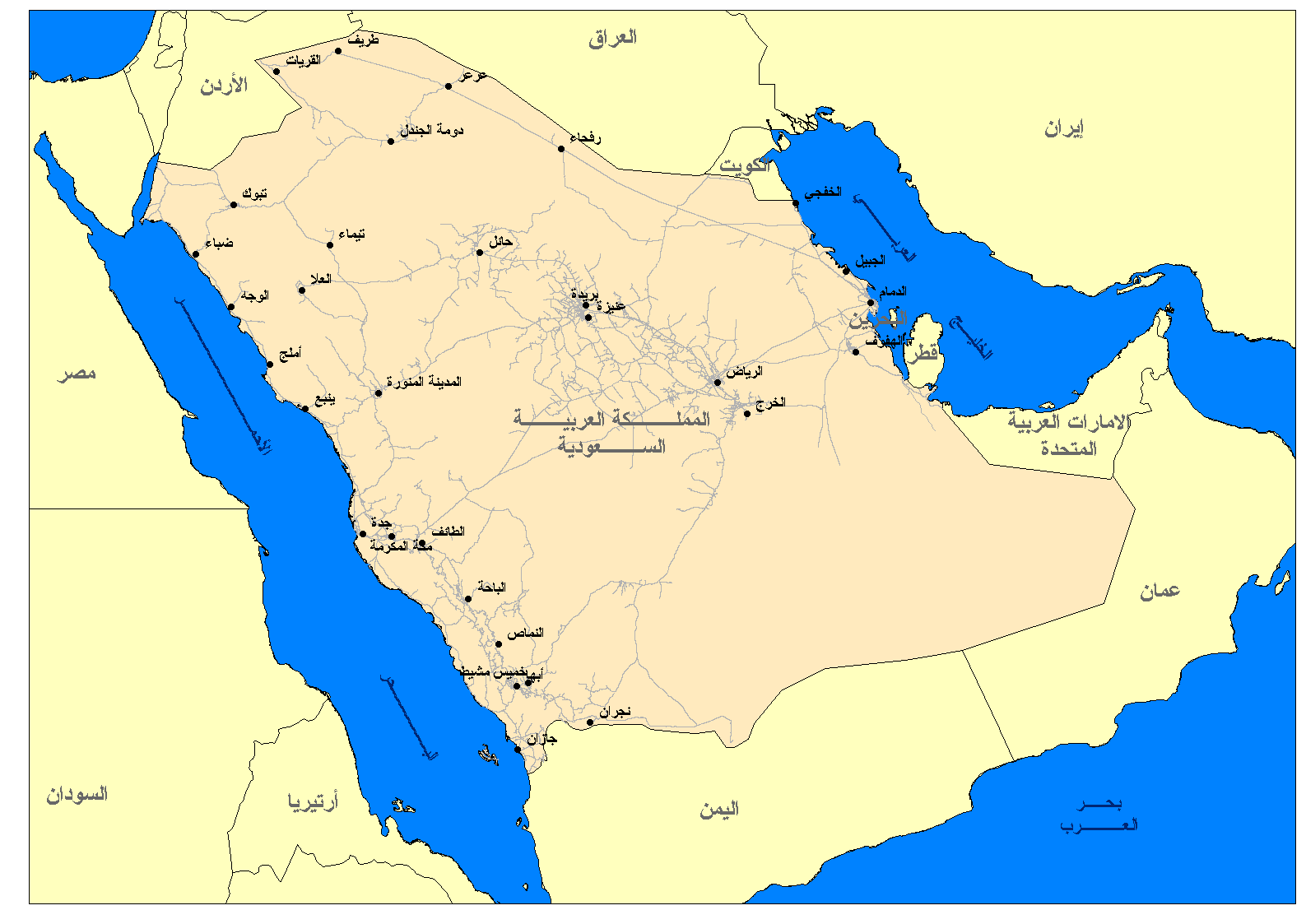 خريطة المملكة العربية السعودية المدن والمحافظات