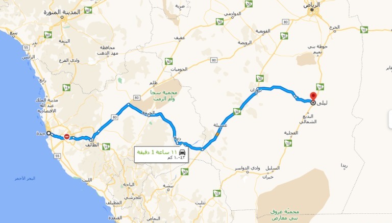 خريطة المملكة العربية السعودية والمسافة بين المدن والمحافظات