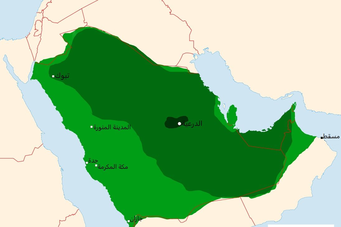 خريطة حدود الدولة السعودية الاولى
