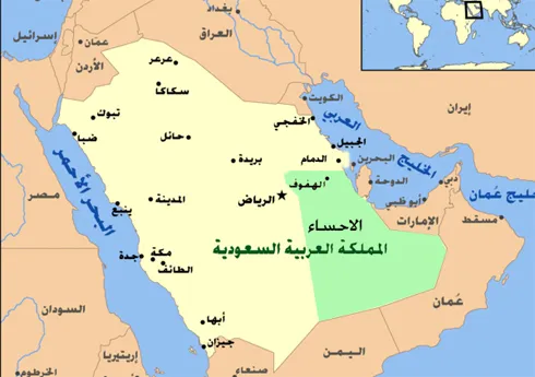 خريطة مناطق نفوذ الدولة السعودية الاولى