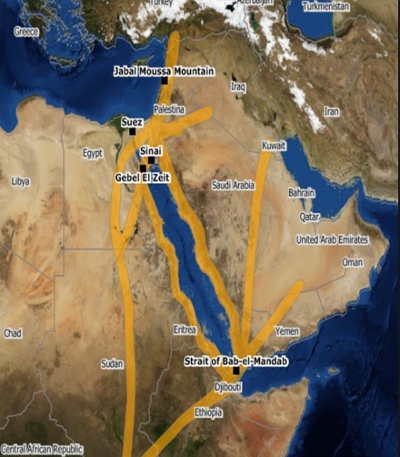 خريطة هجرة الصقور في المملكة العربية السعودية في شهر اكتوبر